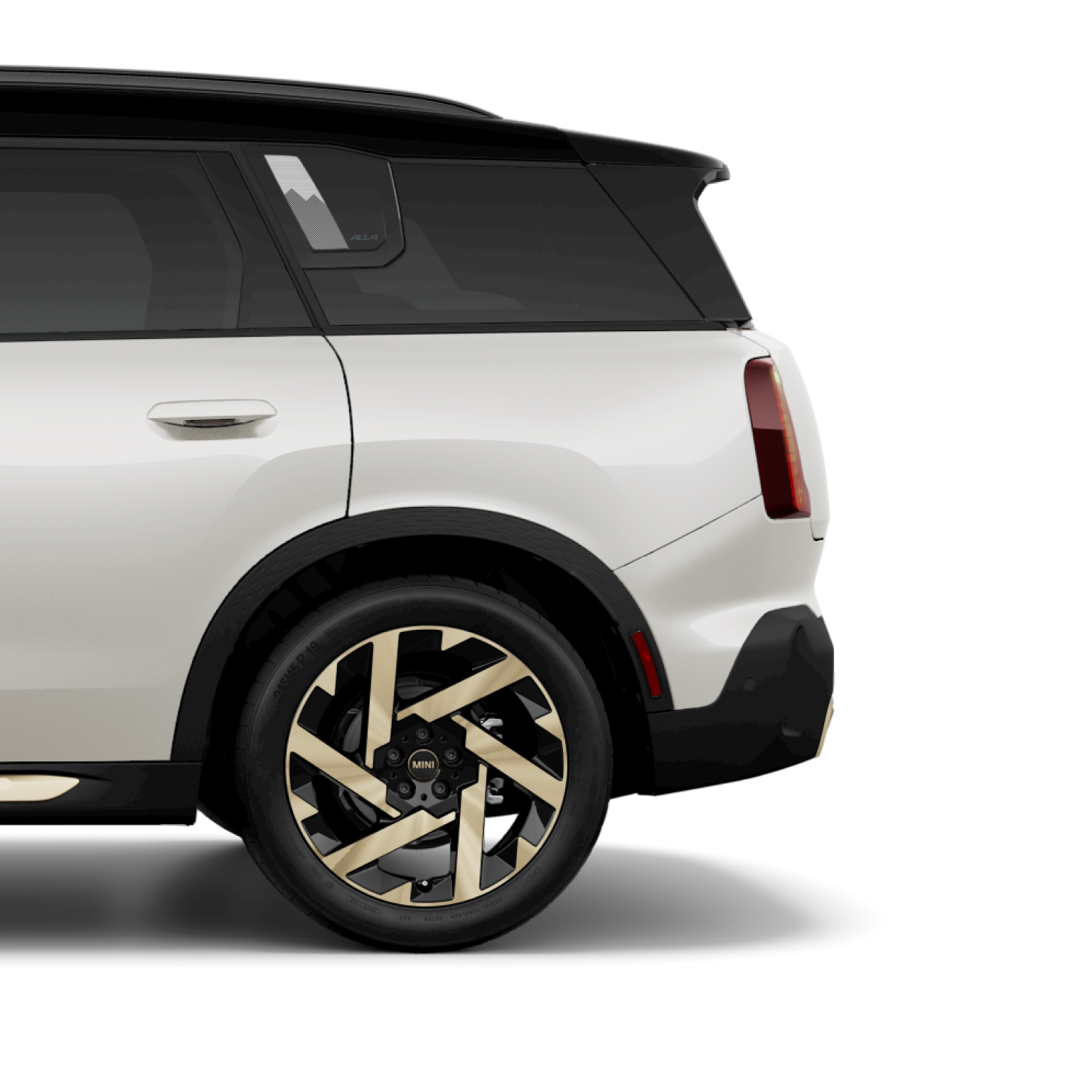 A side-view of a MINI Countryman SE ALL4 from the rear door to the trunk.