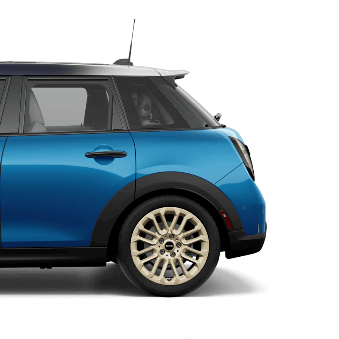 Side view of the rear half of the MINI Cooper 4 Door.