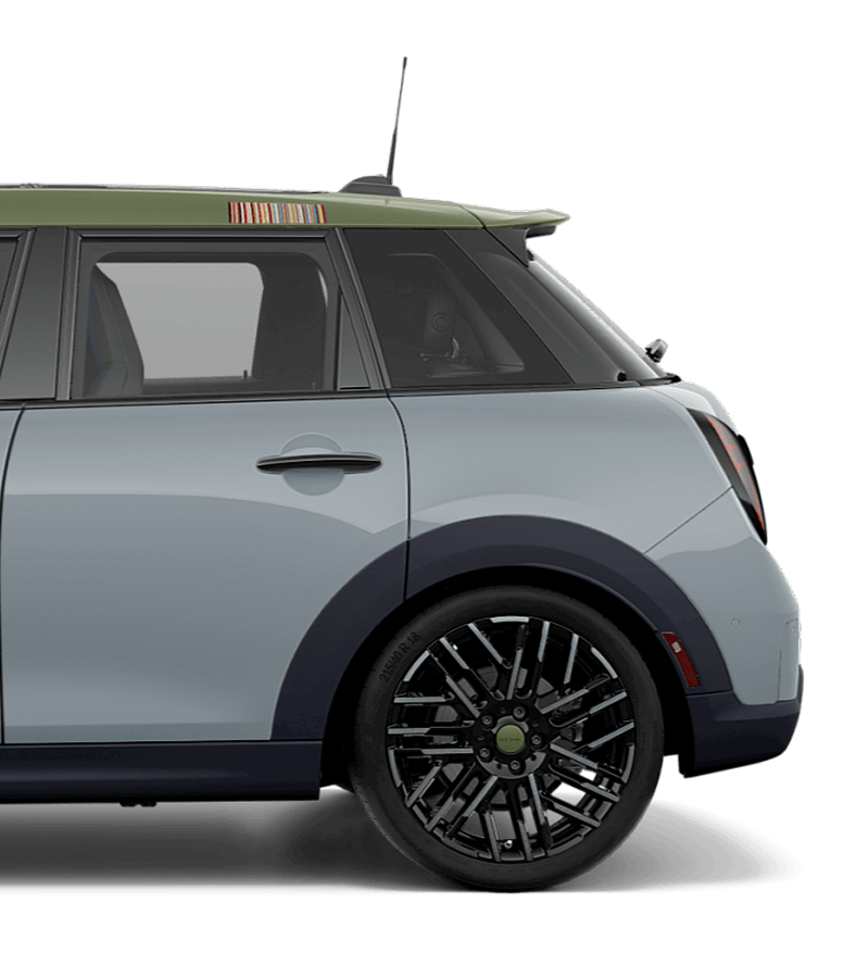 Side view of the rear half of a MINI Cooper 4 Door.